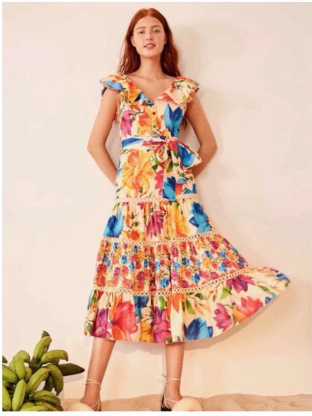 FARM RIO Floral Multicolor Blooms Midi Dress- Size M